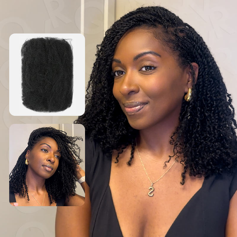 Extensions de cheveux humains crépus bouclés noirs naturels, 100 g, pour tressage, crochet, sans trame