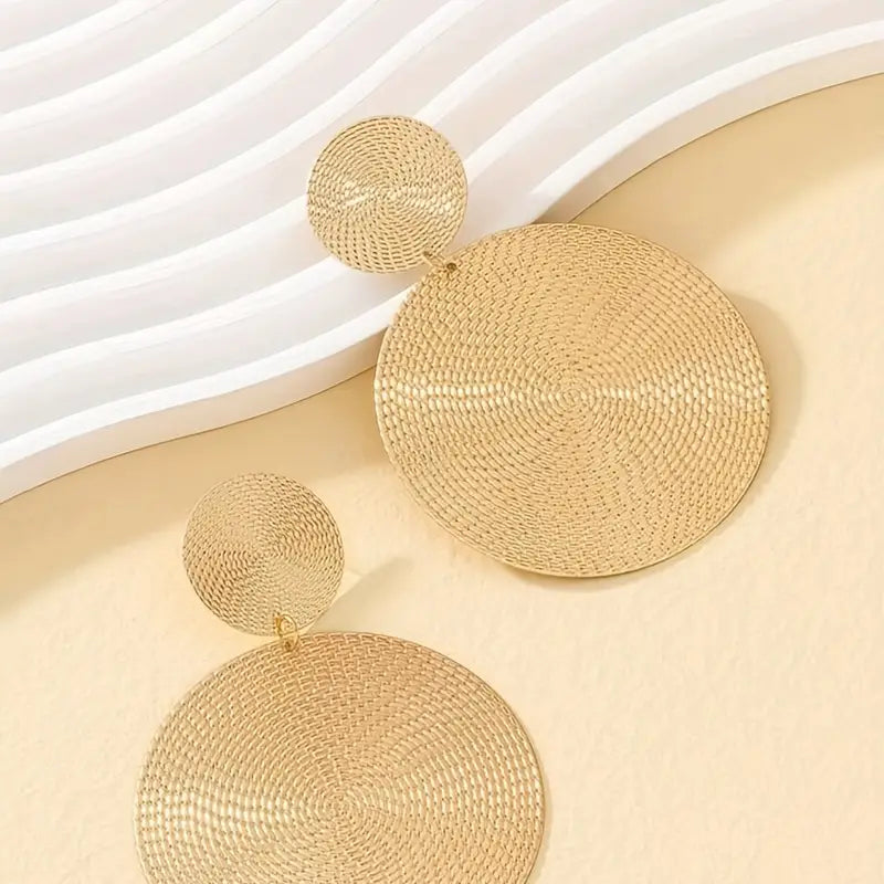 ensemble collier pendentif long et boucle d'oreilles rond pour femme couleur or