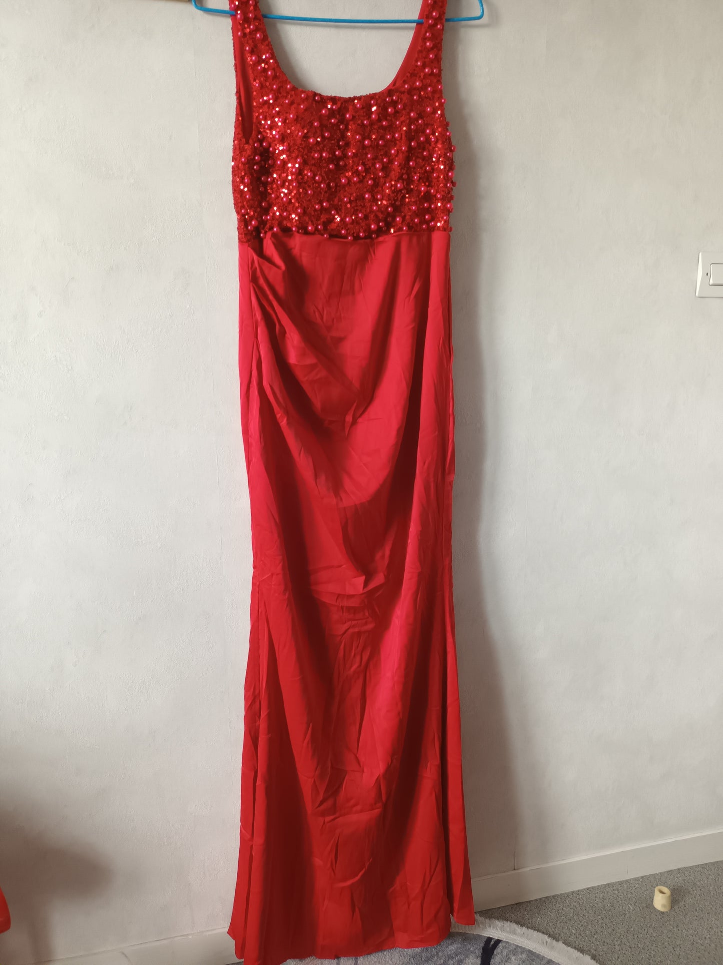 Robe de soirée femme , robe de mariage longue et élégante sans manche haut pailleté fente de coté