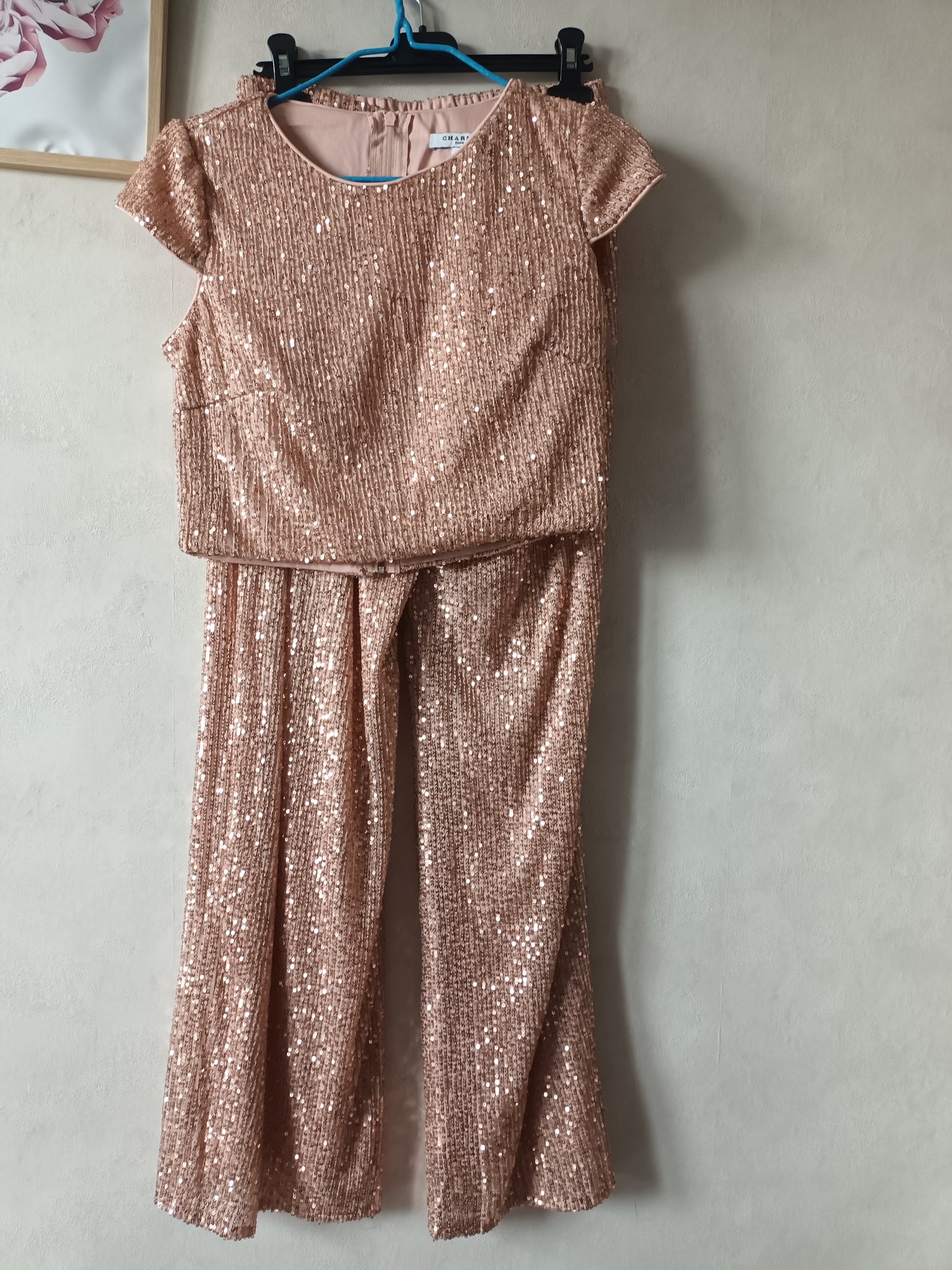 Ensemble paillette pantalon et top femme pour soirée cérémonie style sequin