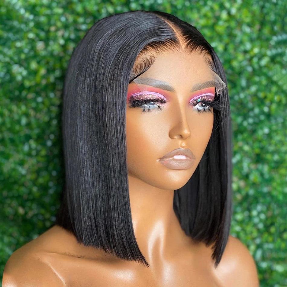 Brazilian Blonde Bob Closure Human Hair Wig, Color 1b, 12 Inches