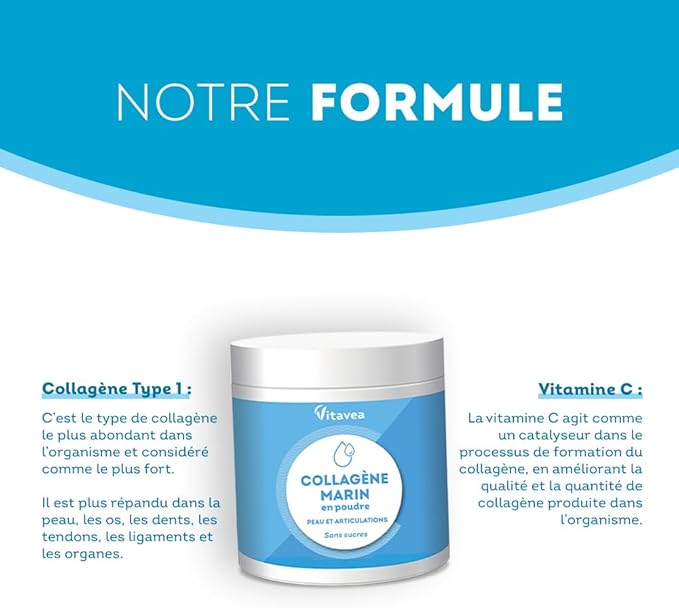 Collagène Marin Poudre 10 000mg - Peptides de Collagène Marin Hydrolysés Type 1 - Avec Vitamine C - Articulations, Peau, Anti-âge - Collagène Poudre Goût Ananas-Citron Vert - Sans sucre