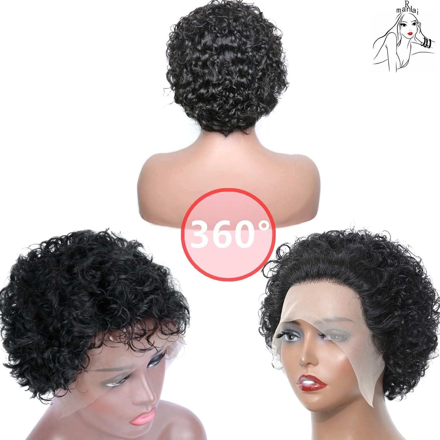 pixie cut curly wig perruque pixie cut bouclée couleur 1b cheveux 100% brésilien grade 12A