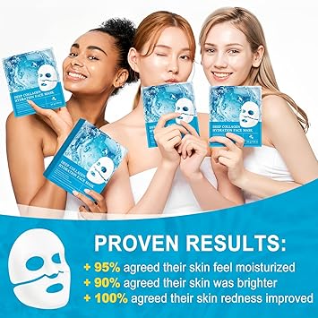 masque de visage bio au collagène, 4 pièces de masque bio korean, masque soluble, rajeunissant, hydratant et anti-âge