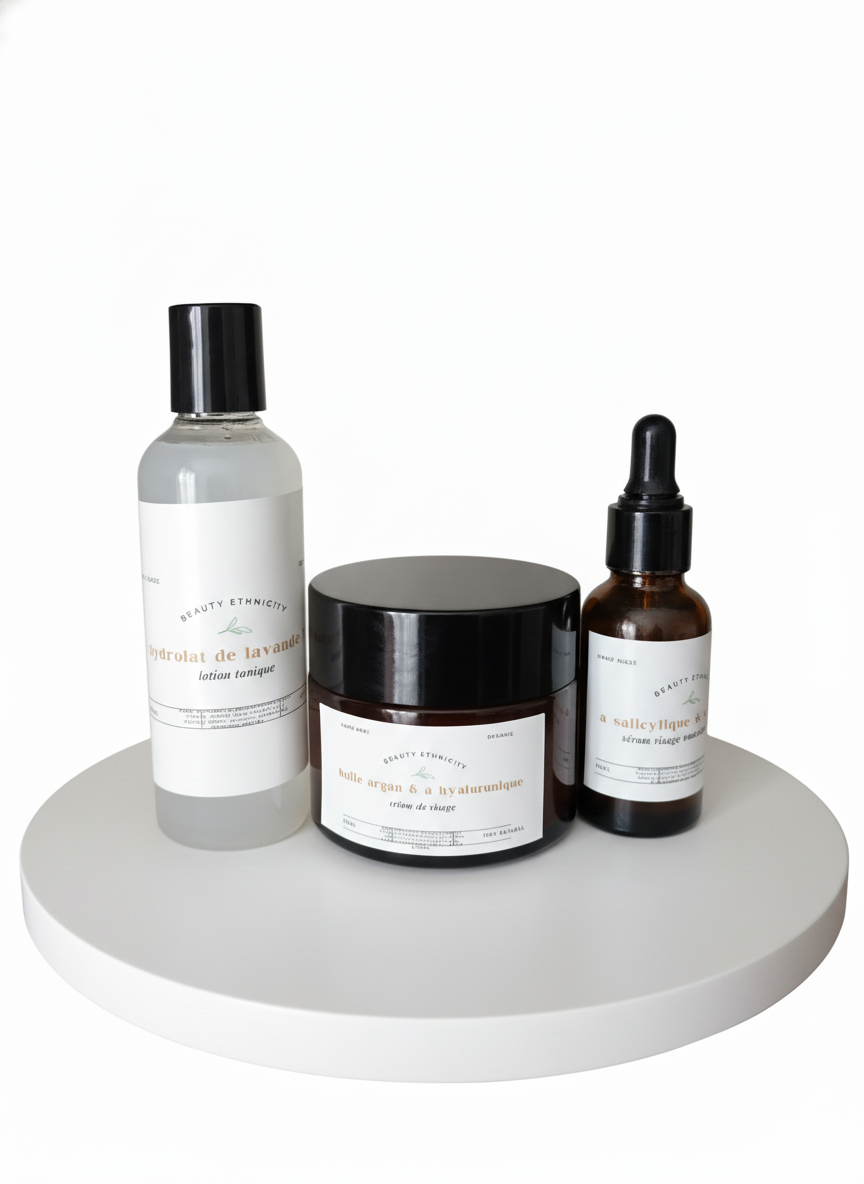 kit visage anti imperfection lotion tonique à l'hydrolat de lavande , sérum à la niacinamide et crème visage à l'huile d'argan