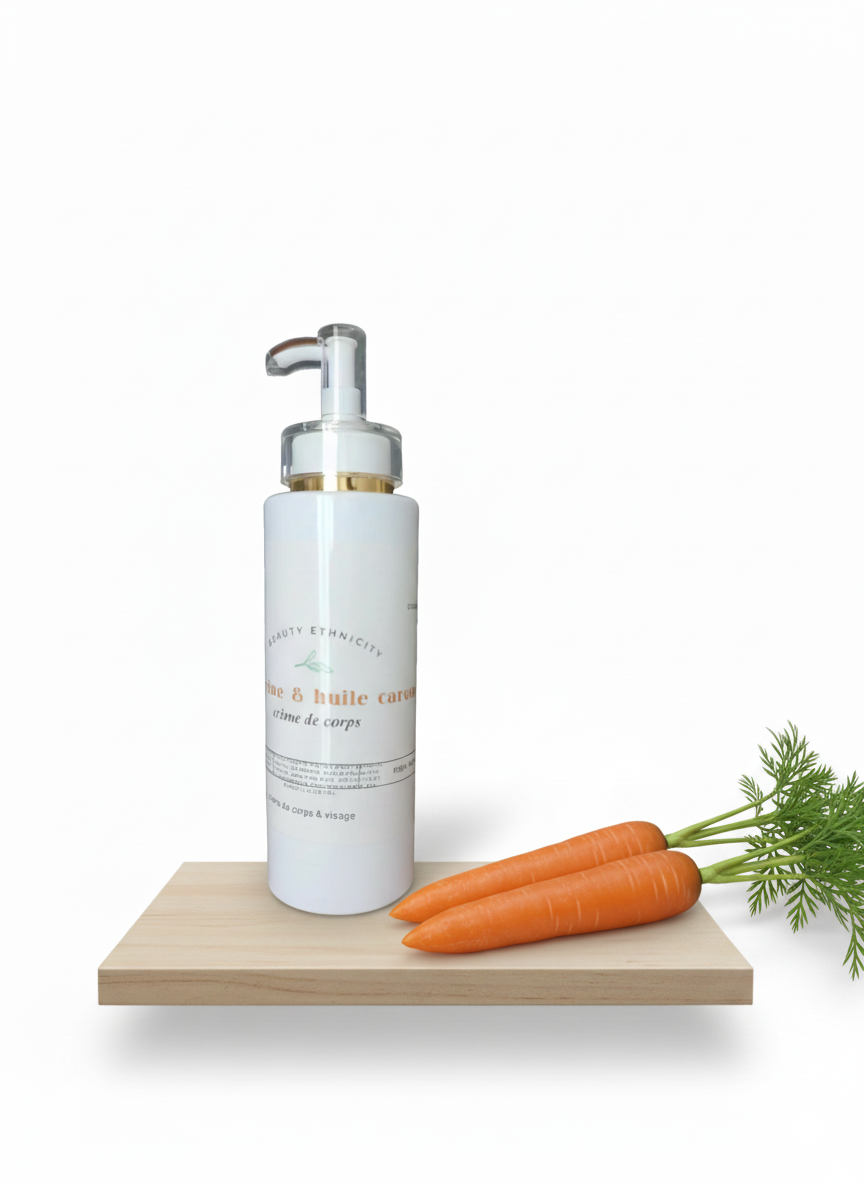 Crème de corps à huile de carotte , glycérine et vit E pour nourrir et hydrater votre peau terne et sèche en profondeur