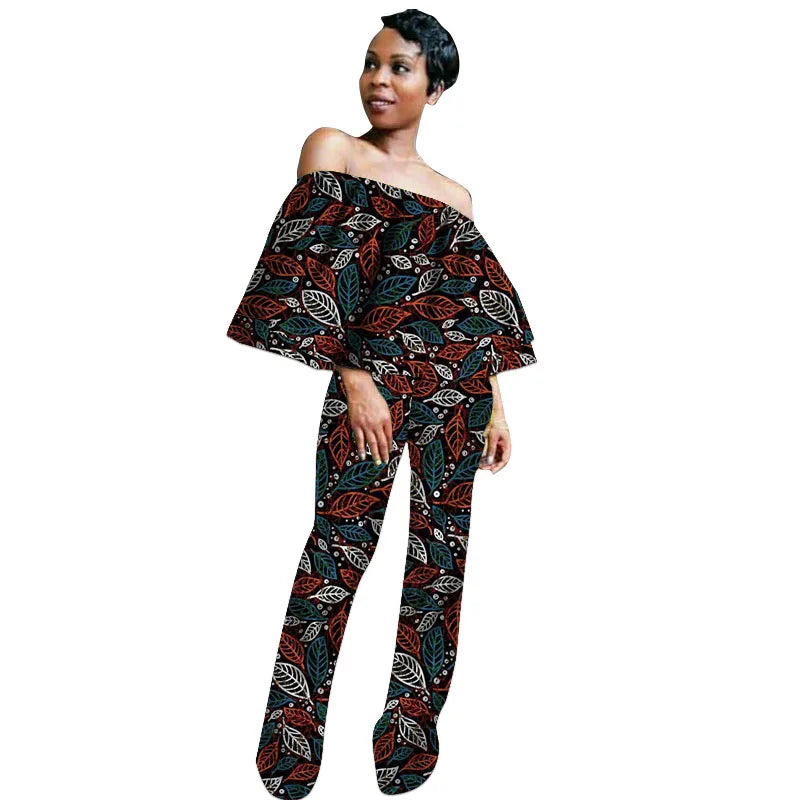 Ensembles de pantalons pour femmes à la mode africaine, hauts à épaules dénudées, imprimés Ankara, pantalons droits, tenues Ankara pour femmes