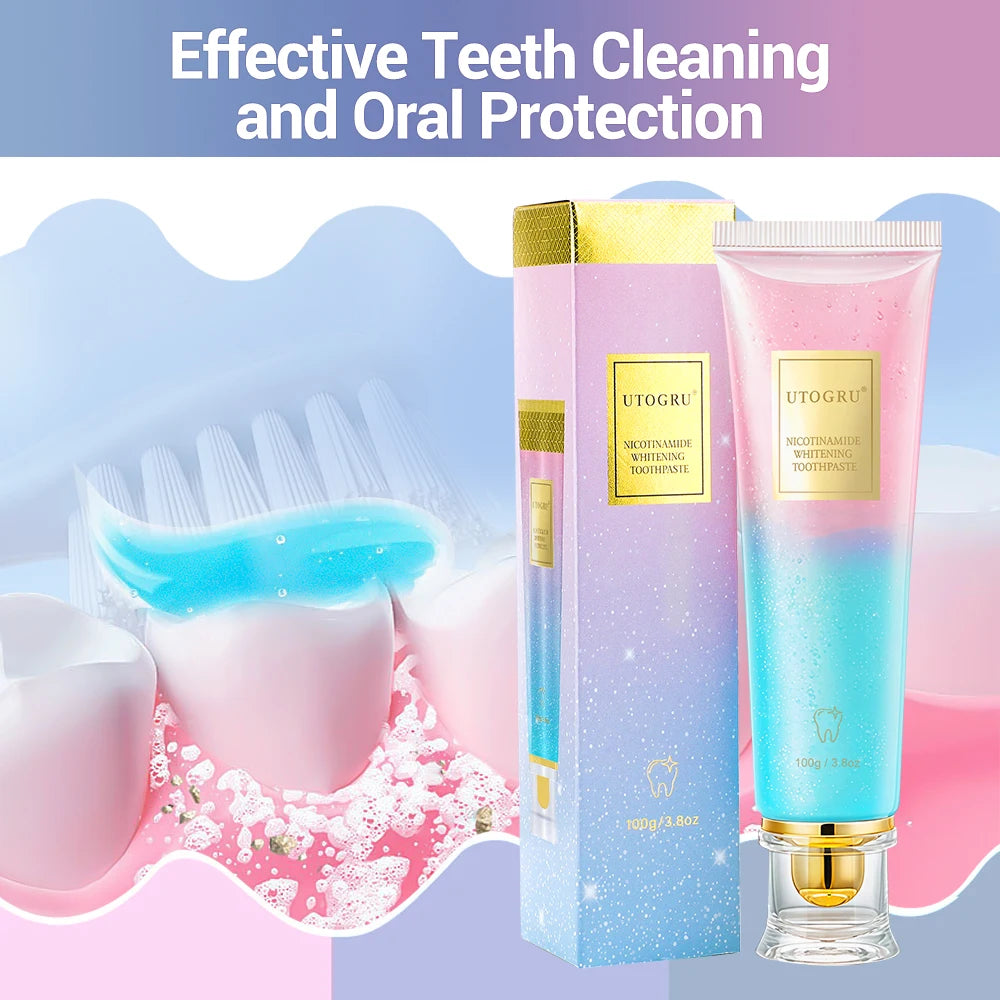 Dentifrice blanchissant à la niacinamide 100 g pour des dents propres et rafraîchissantes pour hommes et femmes. Dentifrice pour une haleine fraîche et éliminer les taches dentaires.