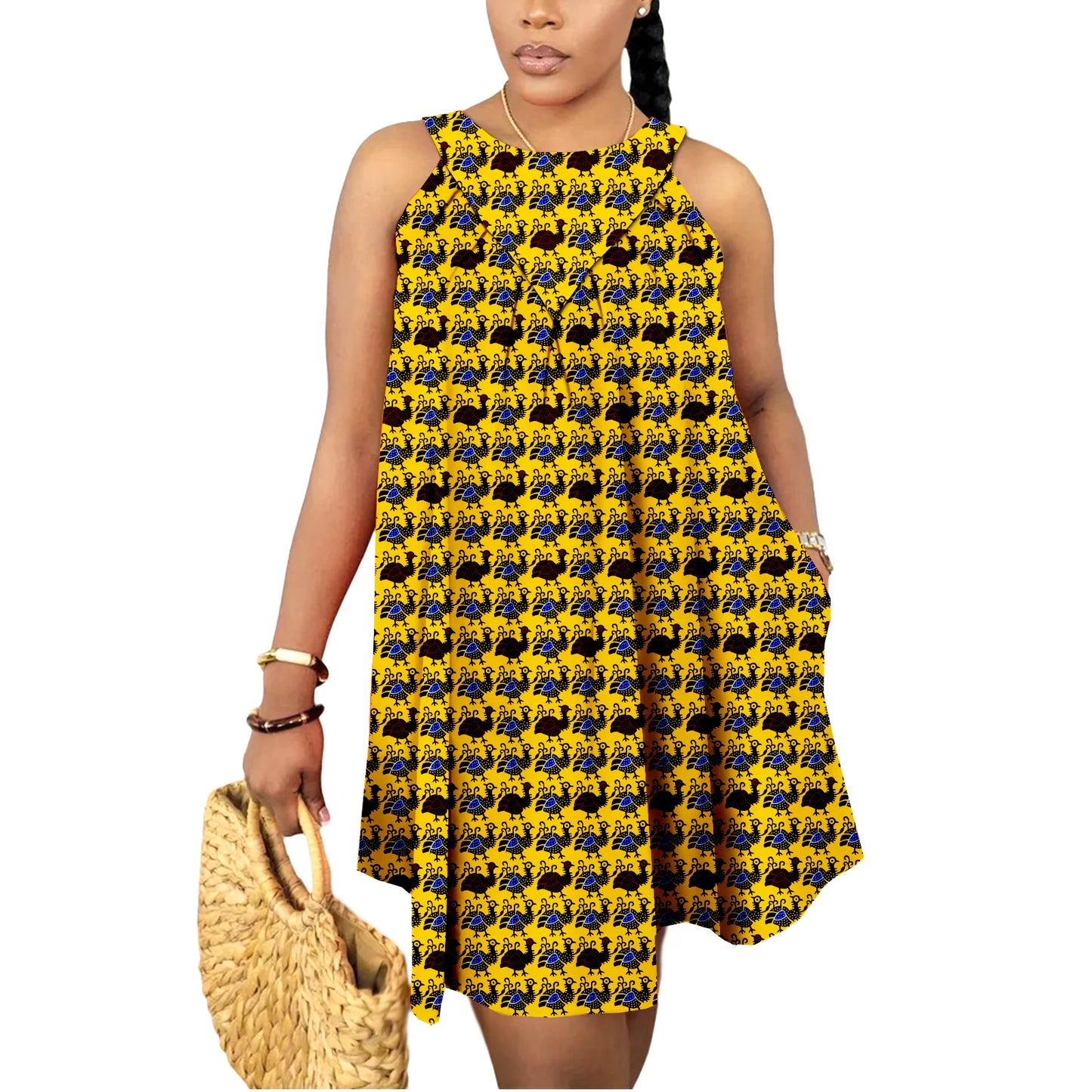 Mini-robes d'été africaines pour femmes, jupe en wax imprimé Kente Ankara, sans manches, style bohème, tenue décontractée et élégante pour mariage