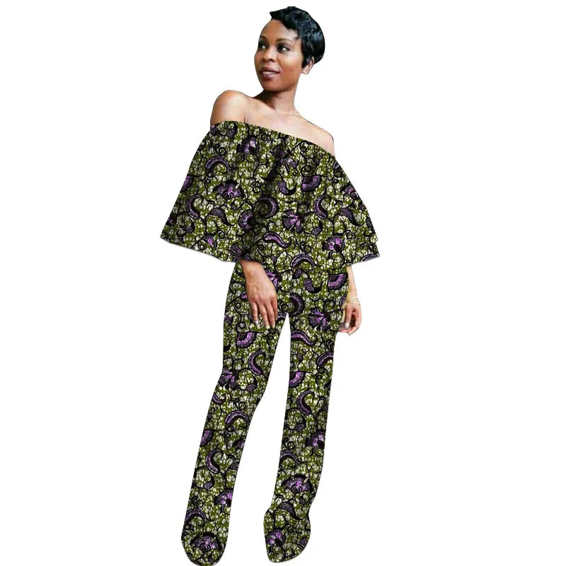 Ensembles de pantalons pour femmes à la mode africaine, hauts à épaules dénudées, imprimés Ankara, pantalons droits, tenues Ankara pour femmes