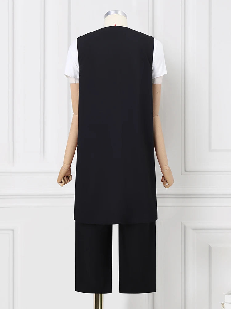 Ensemble pantalon large élégant pour femme, haut vintage sans manches, imprimé bohème, deux pièces