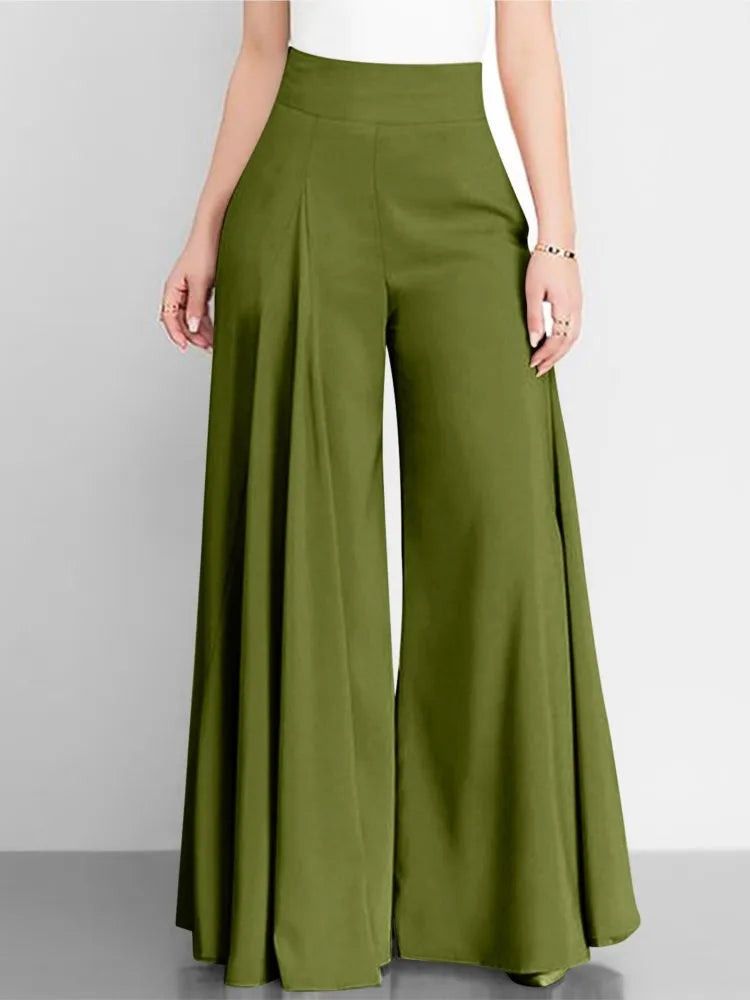 Pantalon décontracté taille haute à jambes larges pour femme, couleur unie, simple, style doux et frais, élégant, fin, classique, polyvalent