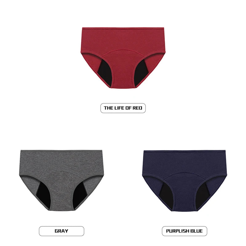 Lot de 3 culottes menstruelles pour femmes, anti-fuites, en coton, absorbantes, physiologiques
