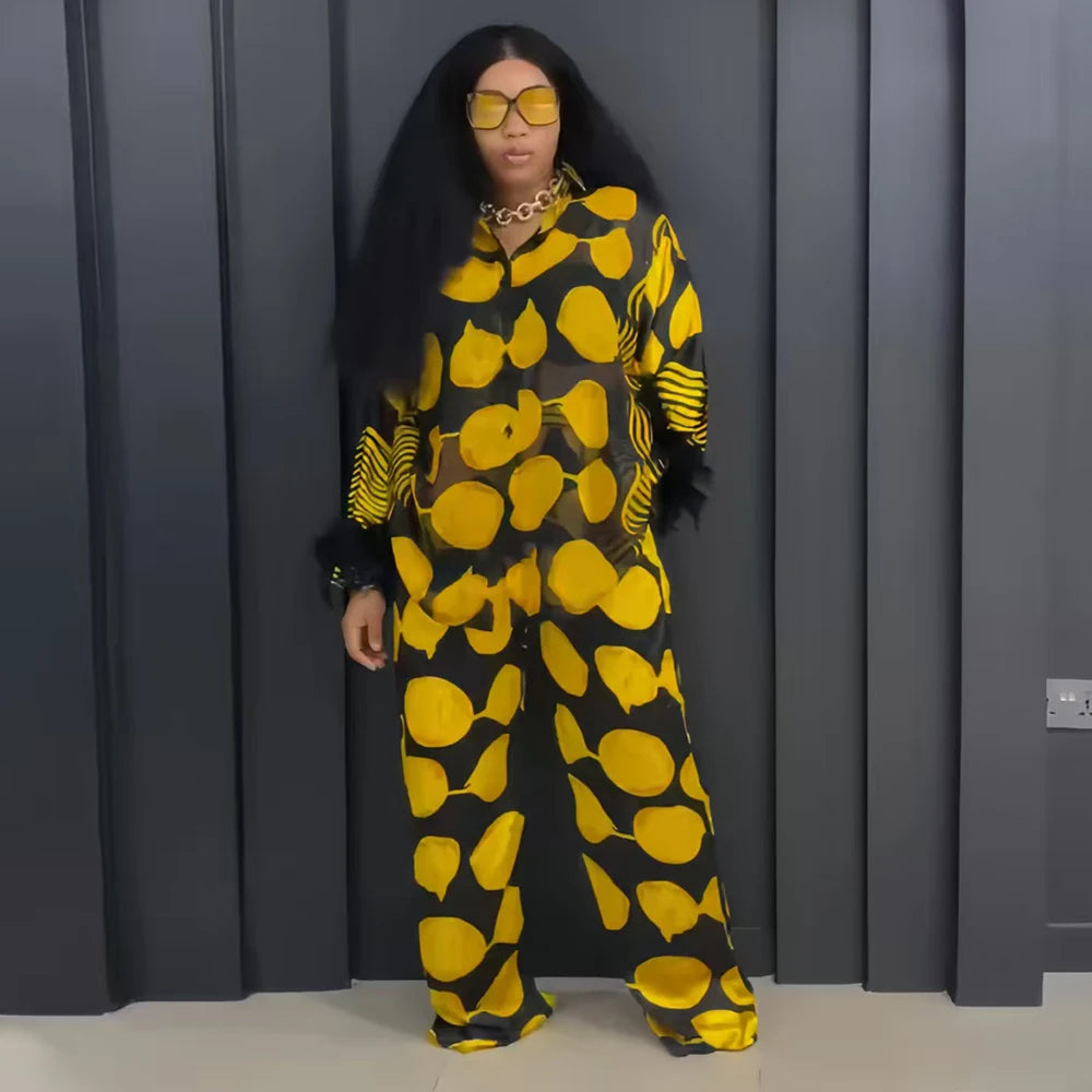 Ensemble deux pièces pour femme, haut imprimé africain, pantalon large, mode élégante, décontracté, vacances, fête, printemps et été