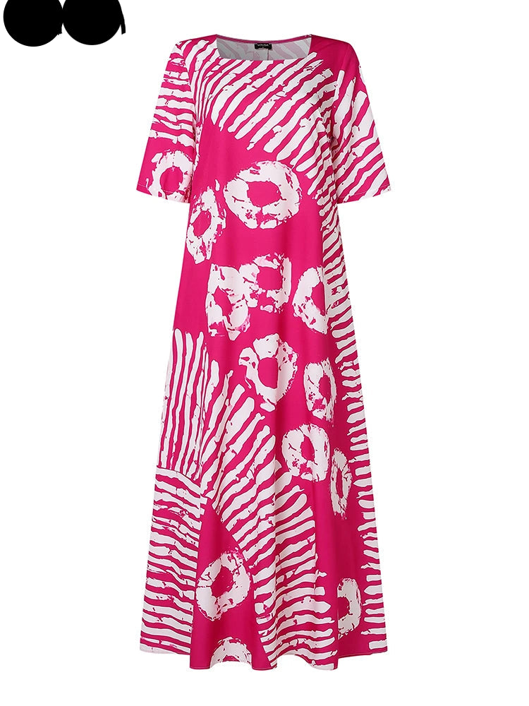 Robe longue d’été grande taille pour femme, tenue de soirée, style bohème, imprimée, style plage, manches mi-longues, décontractée, ample, 2025