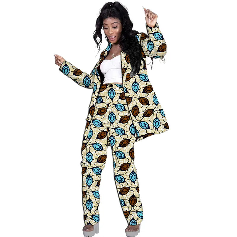 Blazers allongés style Ankara pour femmes avec pantalon, costumes de mariage/fête sur mesure, design original, imprimé africain, tenues féminines