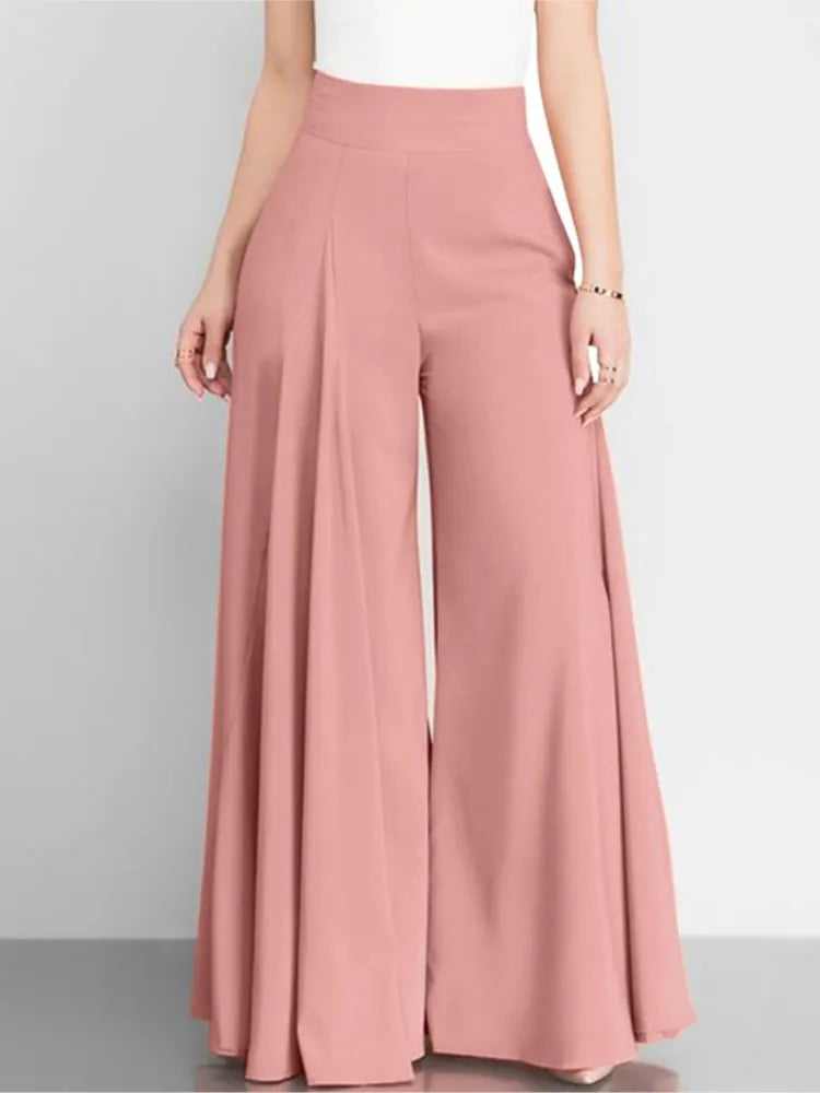 Pantalon décontracté taille haute à jambes larges pour femme, couleur unie, simple, style doux et frais, élégant, fin, classique, polyvalent