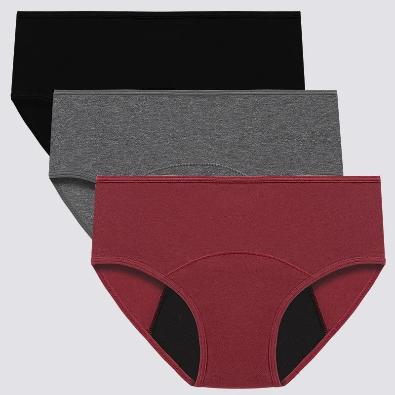 Lot de 3 culottes menstruelles pour femmes, anti-fuites, en coton, absorbantes, physiologiques