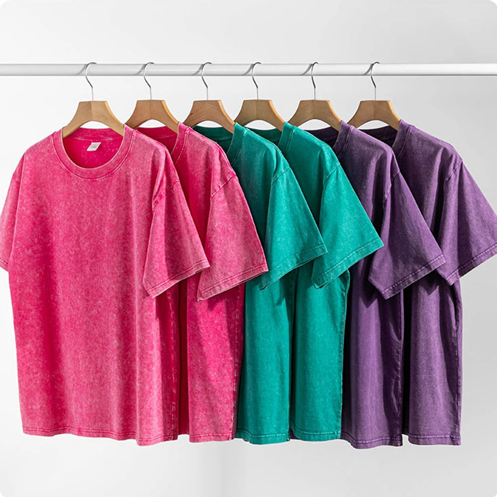 T-shirt ample en coton à manches courtes pour femmes,hommes, vêtement rétro délavé, motif monde magnifique et brillant