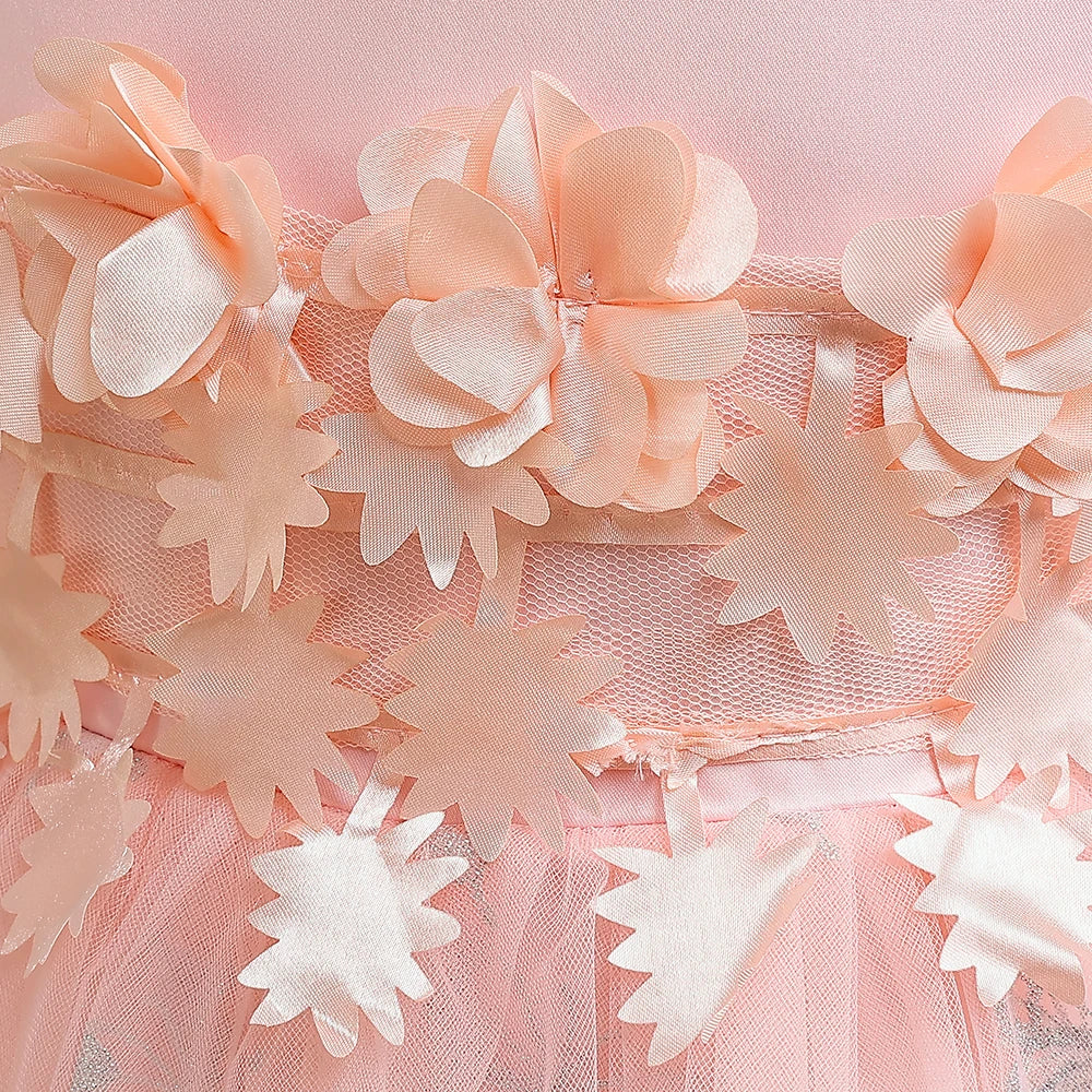 2023 Summer Flower Girls Dress Pink Long Bridesmaid Dresses For Girl Children Princess Clothes Kids Ceremony Wedding Party Dress