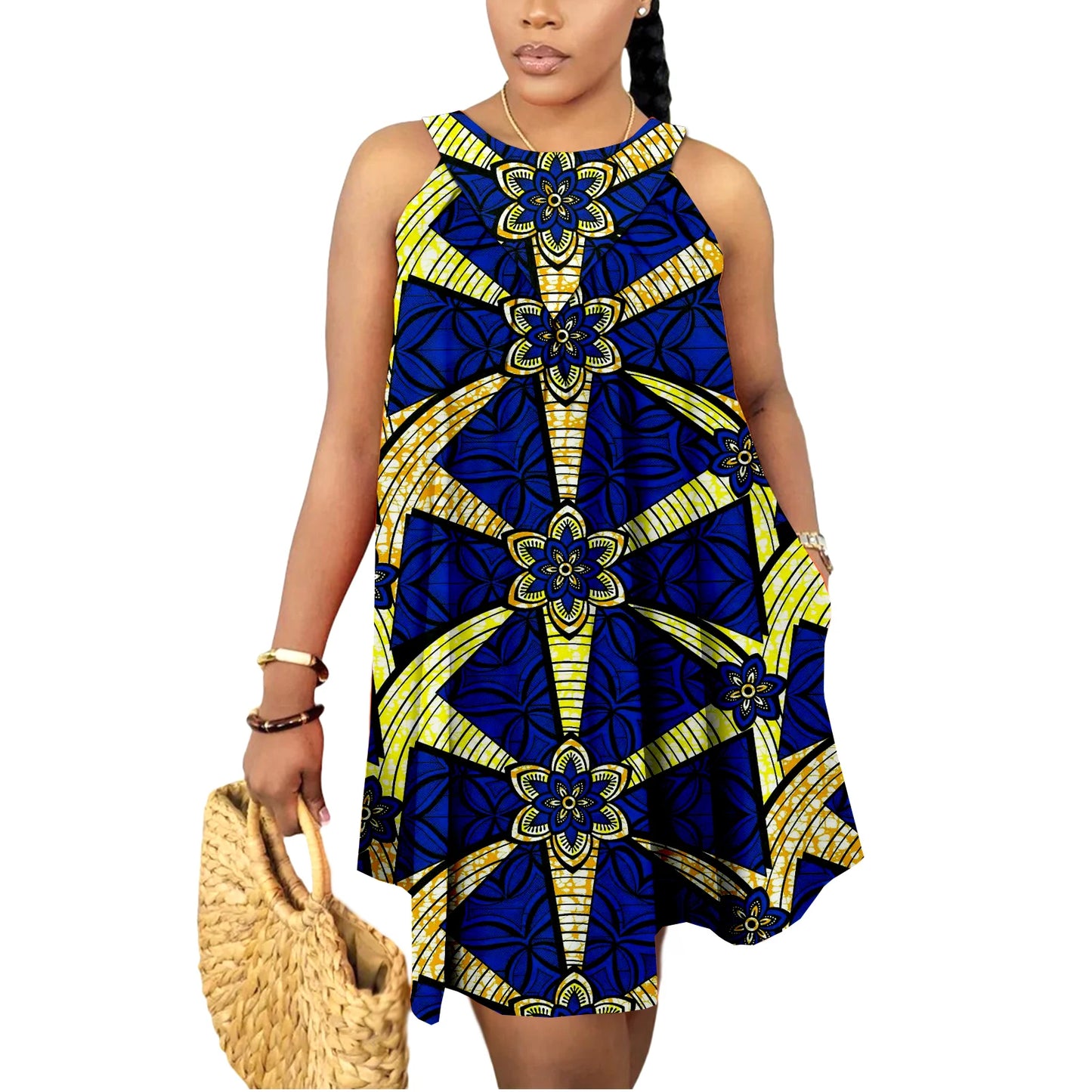 Mini-robes d'été africaines pour femmes, jupe en wax imprimé Kente Ankara, sans manches, style bohème, tenue décontractée et élégante pour mariage