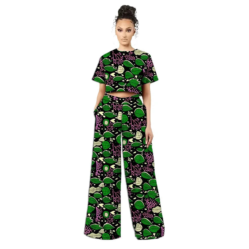Costumes africains originaux de style rétro pour femmes, mini-hauts et pantalons larges à imprimé tissu africain, ankara style, tenue tendance pour dames, sur mesure