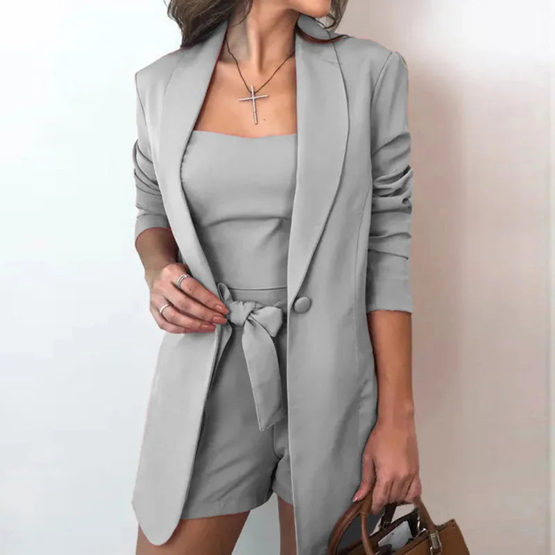Ensemble trois pièces pour femme, haut et short taille haute, couleur unie, printemps/été
