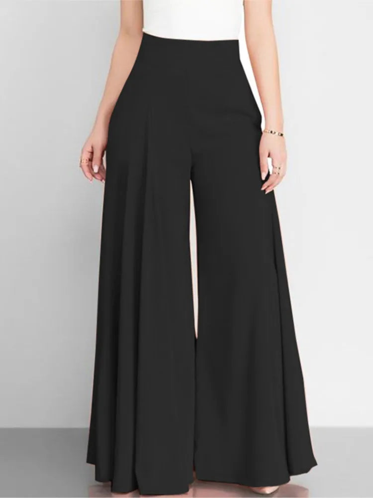 Pantalon décontracté taille haute à jambes larges pour femme, couleur unie, simple, style doux et frais, élégant, fin, classique, polyvalent