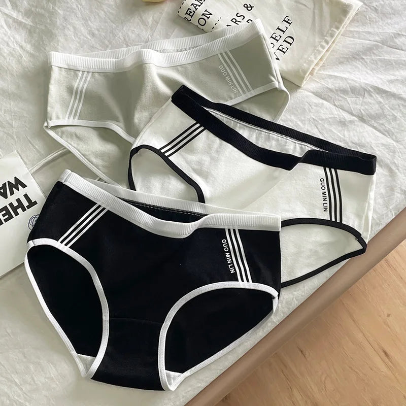 Lot de 3 culottes en coton style sport pour femmes, sous-vêtements pour filles, shorts respirants taille moyenne, lingerie sexy, slips solides grande taille