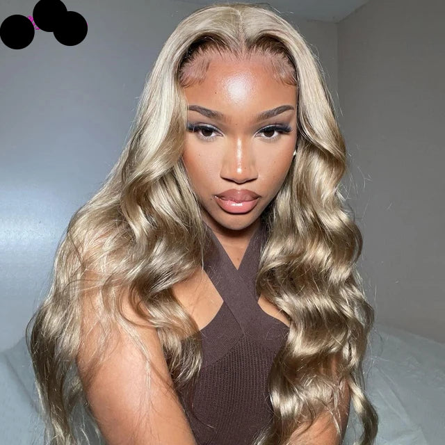 Perruque brésilienne HD lace frontale couleur ash blonde taille 24, 26, 28 style body wave lace préplumée cheveux 100% naturels remyhair