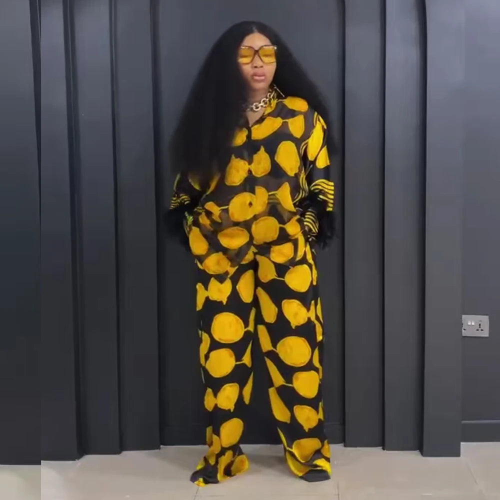 Ensemble deux pièces pour femme, haut imprimé africain, pantalon large, mode élégante, décontracté, vacances, fête, printemps et été