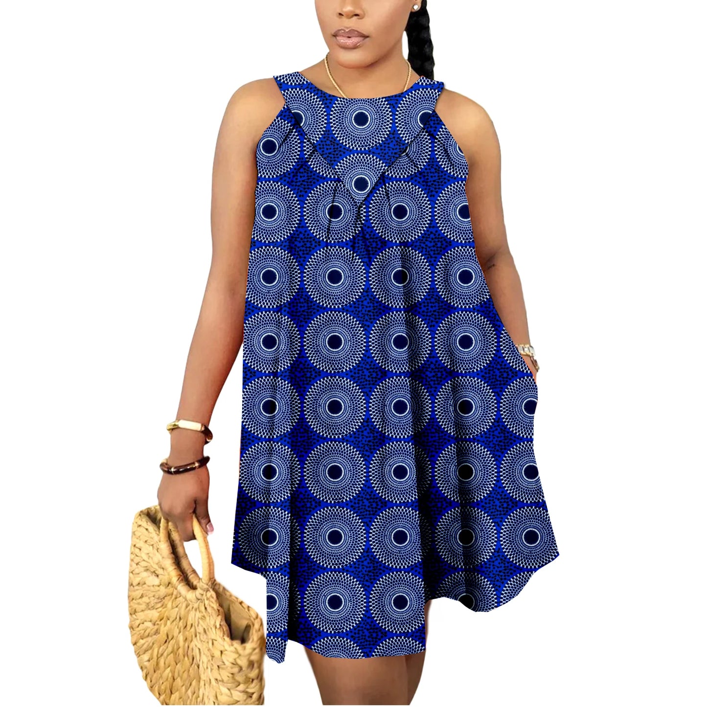 Mini-robes d'été africaines pour femmes, jupe en wax imprimé Kente Ankara, sans manches, style bohème, tenue décontractée et élégante pour mariage