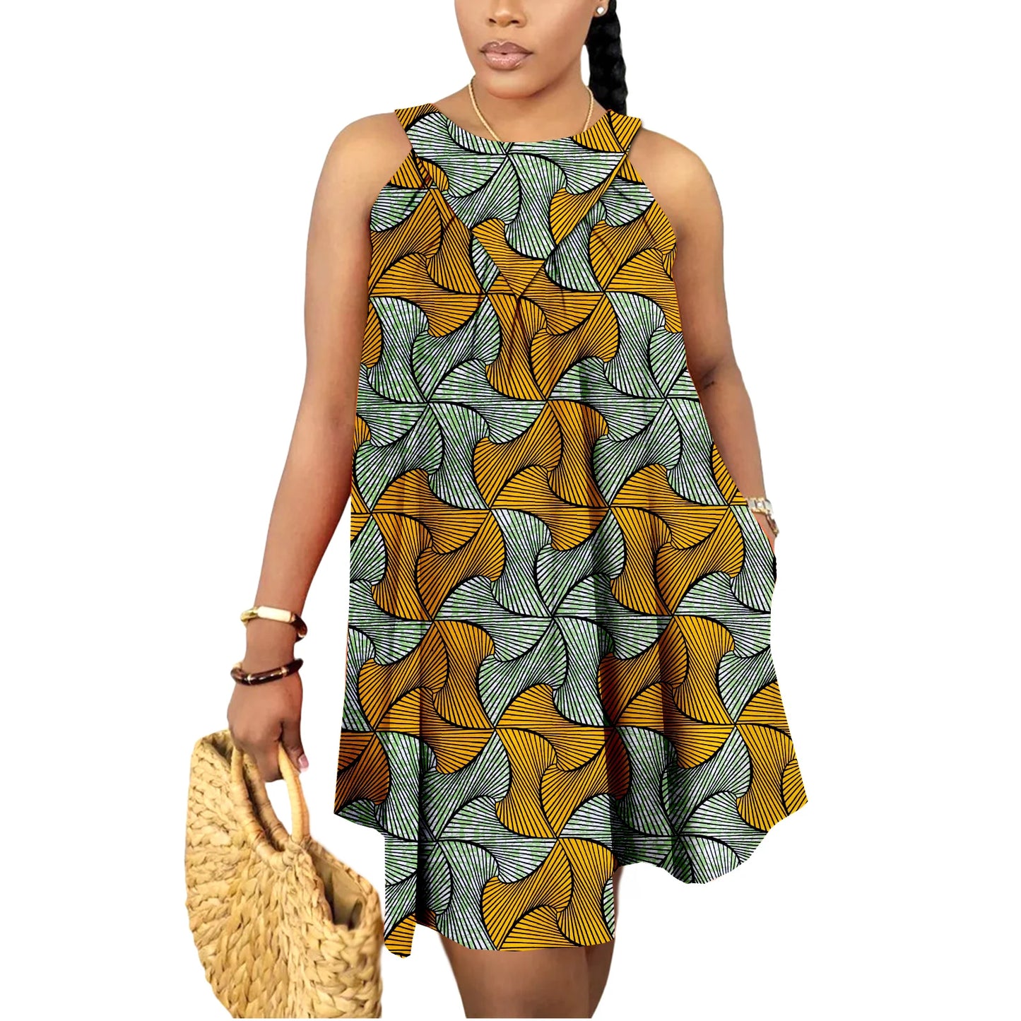 Mini-robes d'été africaines pour femmes, jupe en wax imprimé Kente Ankara, sans manches, style bohème, tenue décontractée et élégante pour mariage