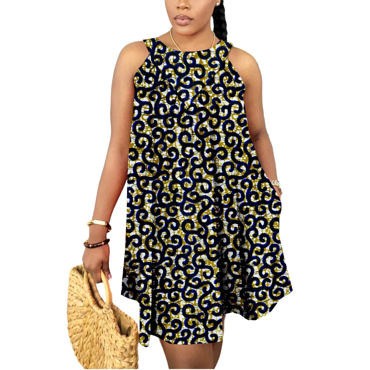 Mini-robes d'été africaines pour femmes, robe en wax imprimé Kente Ankara, sans manches, style bohème, tenue décontractée et élégante pour mariage