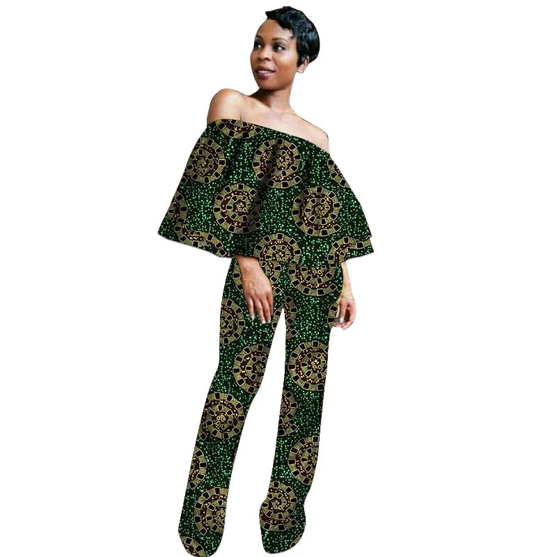 Ensembles de pantalons pour femmes à la mode africaine, hauts à épaules dénudées, imprimés Ankara, pantalons droits, tenues Ankara pour femmes