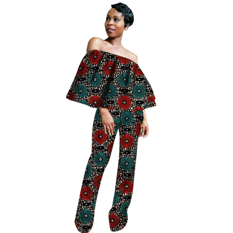 Ensembles de pantalons pour femmes à la mode africaine, hauts à épaules dénudées, imprimés Ankara, pantalons droits, tenues Ankara pour femmes