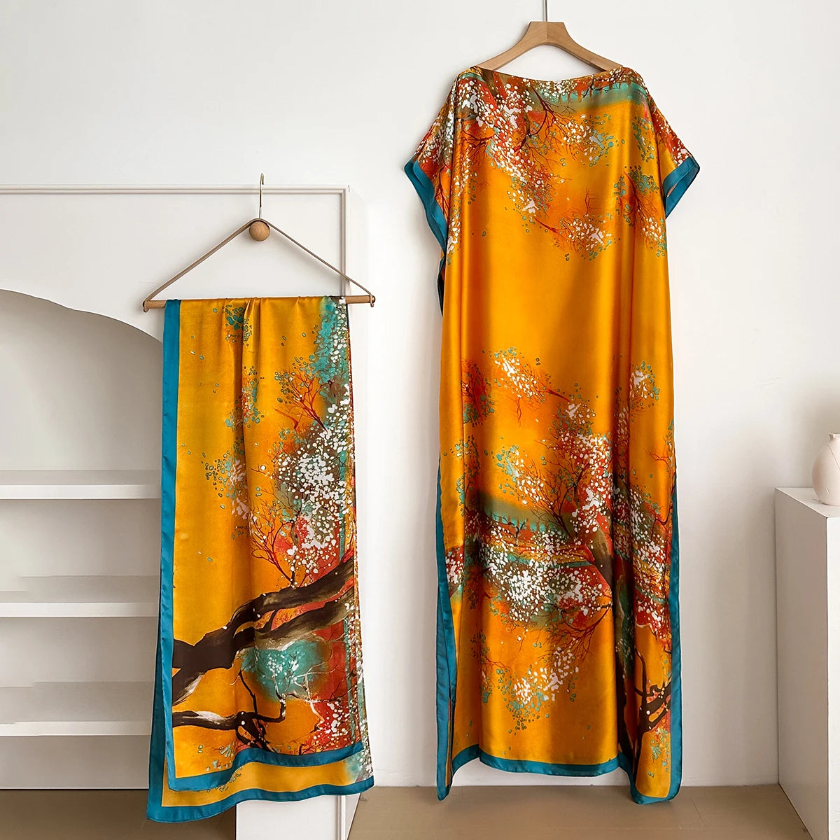 Nouvelle robe d'été Abaya africaine pour femmes, en coton, à manches courtes, imprimée, estampillée or, ample, longue, avec grand foulard