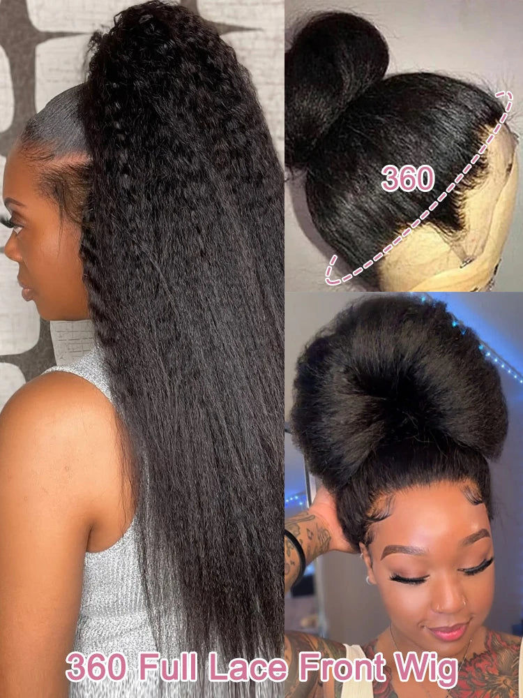 Perruques brésiliennes en cheveux humains crépus lisses haute densité avec dentelle frontale HD pré-épilée.