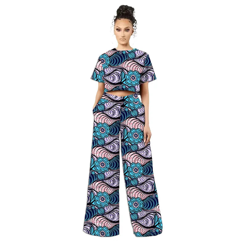 Costumes africains originaux de style rétro pour femmes, mini-hauts et pantalons larges à imprimé tissu africain, ankara style, tenue tendance pour dames, sur mesure
