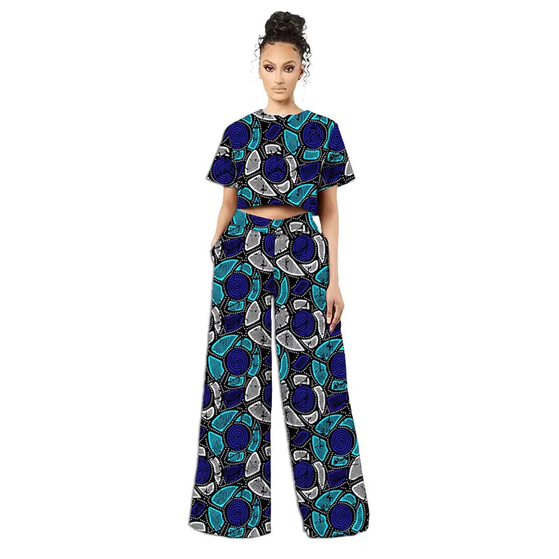 Costumes africains originaux de style rétro pour femmes, mini-hauts et pantalons larges à imprimé tissu africain, ankara style, tenue tendance pour dames, sur mesure