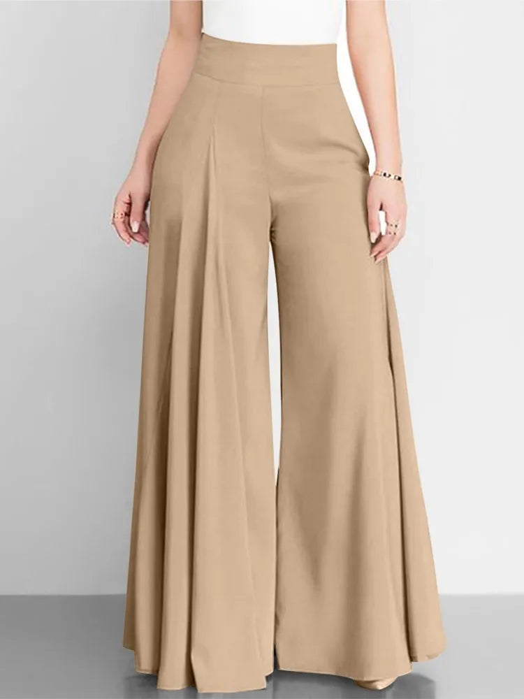 Pantalon décontracté taille haute à jambes larges pour femme, couleur unie, simple, style doux et frais, élégant, fin, classique, polyvalent