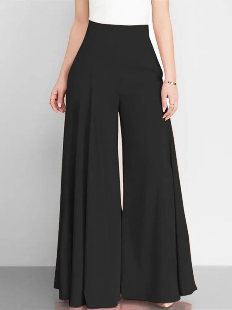 Pantalon décontracté taille haute à jambes larges pour femme, couleur unie, simple, style doux et frais, élégant, fin, classique, polyvalent