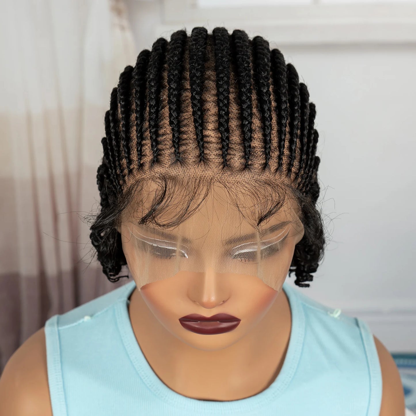 Perruques courtes tressées au carré, perruque synthétique en dentelle complète tressée avec cheveux de bébé, perruques tressées faites à la main sans nœuds pour femmes noires