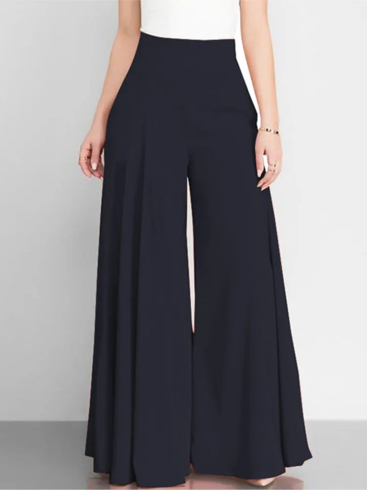 Pantalon décontracté taille haute à jambes larges pour femme, couleur unie, simple, style doux et frais, élégant, fin, classique, polyvalent