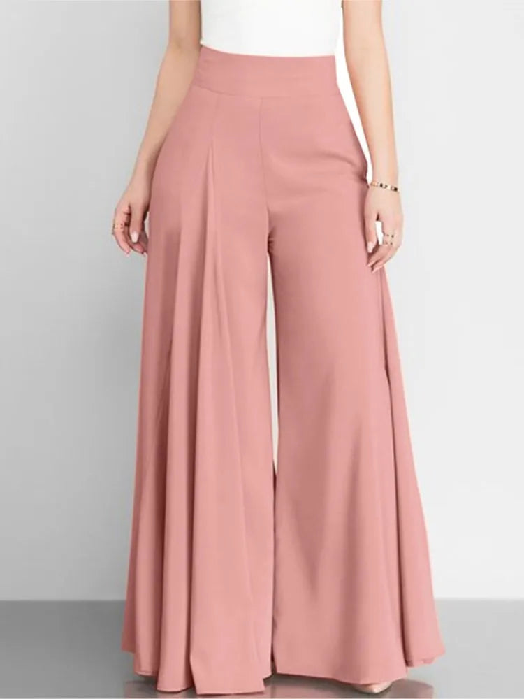 Pantalon décontracté taille haute à jambes larges pour femme, couleur unie, simple, style doux et frais, élégant, fin, classique, polyvalent