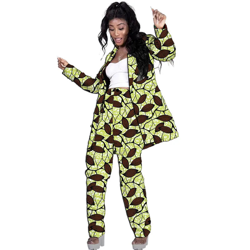 Blazers allongés style Ankara pour femmes avec pantalon, costumes de mariage/fête sur mesure, design original, imprimé africain, tenues féminines