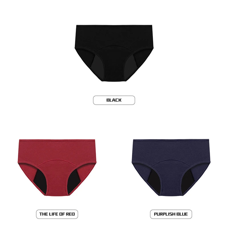 Lot de 3 culottes menstruelles pour femmes, anti-fuites, en coton, absorbantes, physiologiques