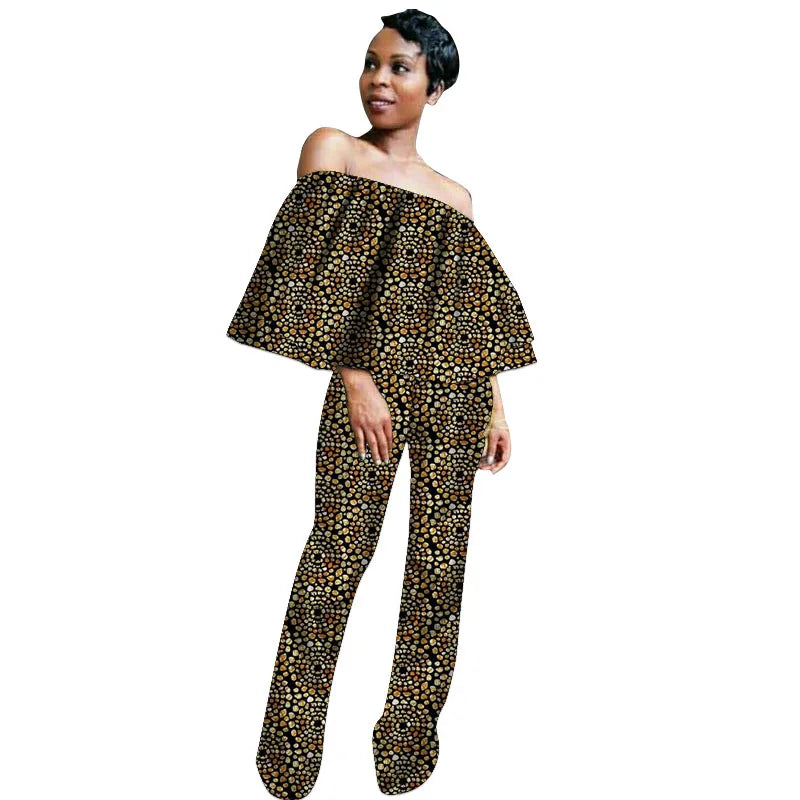 Ensembles de pantalons pour femmes à la mode africaine, hauts à épaules dénudées, imprimés Ankara, pantalons droits, tenues Ankara pour femmes