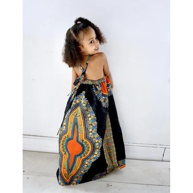 Vêtements africains pour enfants, mode Dashiki, robe africaine pour bébé fille, vêtements en bazin riche, robes africaines sans manches pour filles