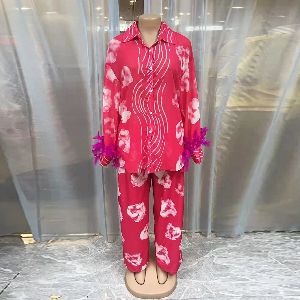 Ensemble deux pièces pour femme, haut imprimé africain, pantalon large, mode élégante, décontracté, vacances, fête, printemps et été